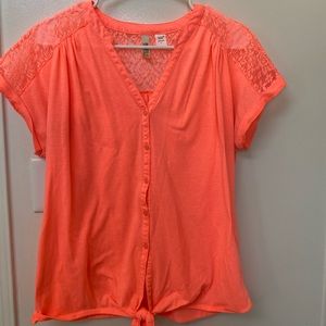Button down fluorescent orange blouse